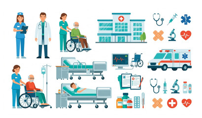 Hospital and patient care infographic flat vector illustration healthcare design set © Mousumi