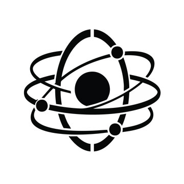 Black atom symbol, science icon, atomic structure, vector illustration