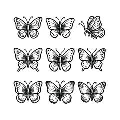 Fototapeta premium Butterfly Collection Hand Drawn Vintage Vector Set