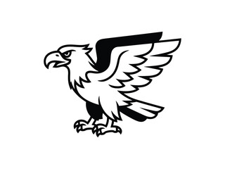 Fototapeta premium Dynamic black and white mascot cartoon eagle with powerful outstretched wings