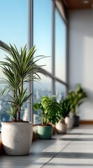 Fototapeta premium Brightly lit room with large window and plant bar graph design showcasing plant growth in a modern space with natural light