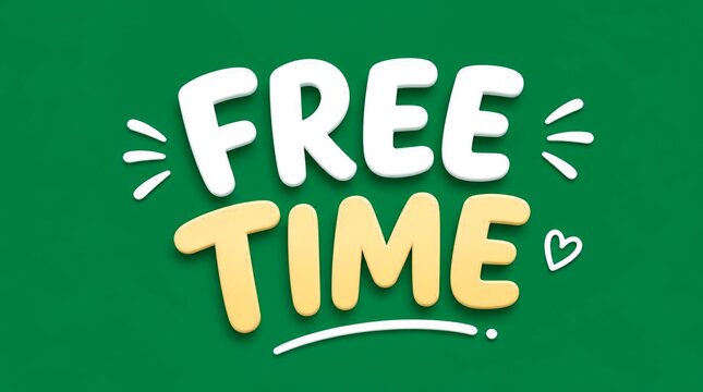 Playful 3D Free Time Typography Design on Green Background for Leisure and Hobby Themes