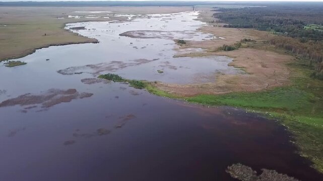 Lake Pape, northern part, pivoting drone clip, Pape Nature Park, Latvia