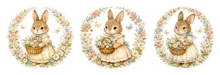 Obraz premium PNG Charming vintage floral bunny illustration on transparent background