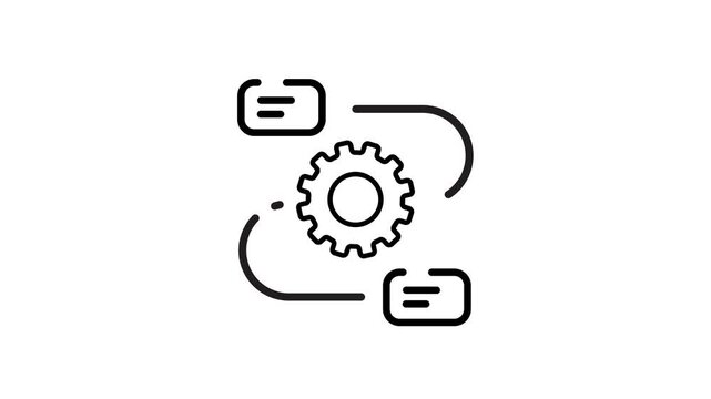 Workflow line settings icon animation isolated on black background