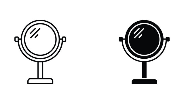 Round standing vanity mirror flat vector icons set