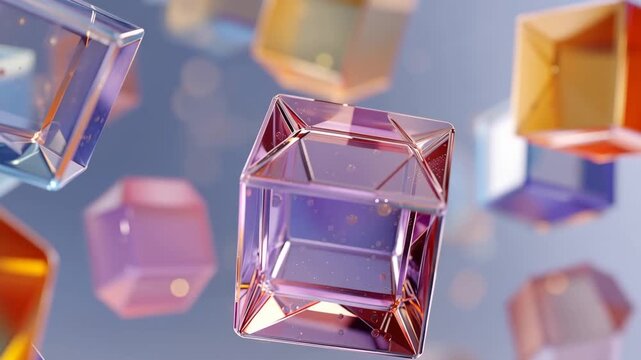 Floating Colorful Transparent Glass Cubes Composition