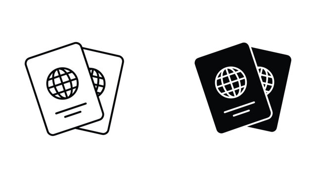 International travel passport pair vector icon set for identification