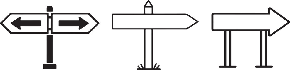 Editable outline direction sign icon with navigation arrows and road guide symbols © MdKhalid