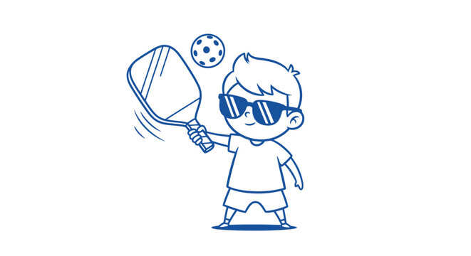 A boy plays pickleball with a paddle and ball outdoors recreationally.