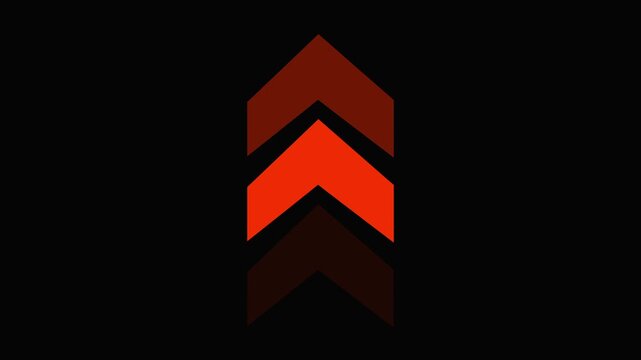 Minimalist red chevron arrows animation loop, abstract directional motion for ui and navigation