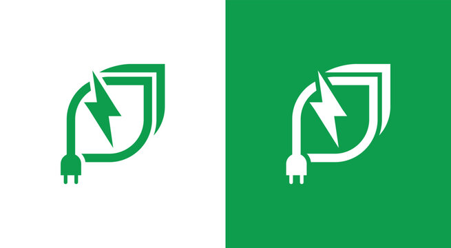 Green energy logo with leaf and lightning bolt for ecofriendly power.