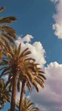 Palm Trees Under a Blue Sky with White Clouds