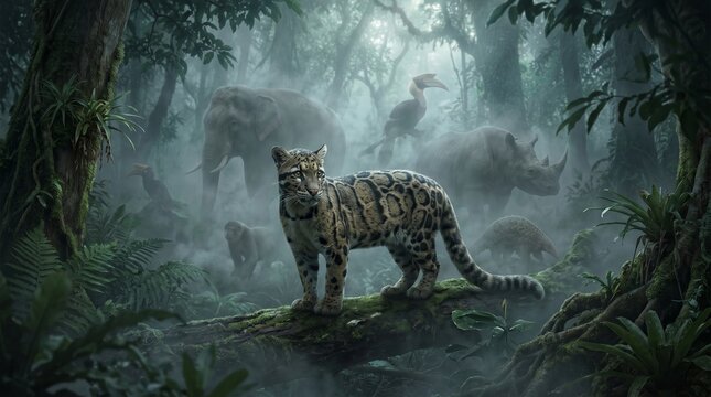 International Clouded Leopard Day Forest of Memories Endangered Wildlife Conservation Illustration.