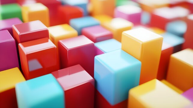 Colorful 3 d geometric cubes background, multicolored blocks