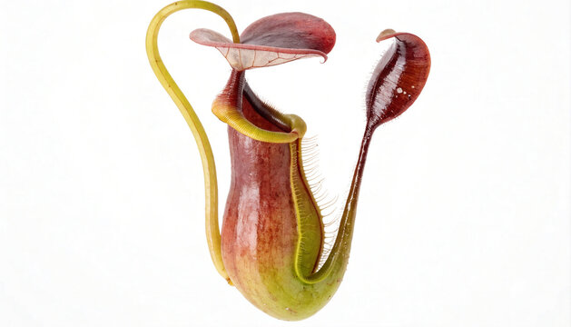 Carnivorous Nepenthes Pitcher Plant Isolated on White Background Exotic Botanical Photography