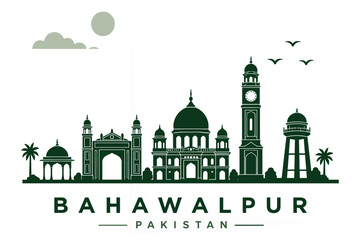 Fototapeta premium Bahawalpur Pakistan Skyline Minimalist Vector Illustration Heritage City Design
