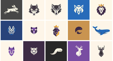 Fototapeta premium Modern Animal Logo Collection: Geometric Icons for Branding and Design