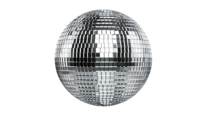Shiny disco ball with mirrored facets, isolated on transparent background
