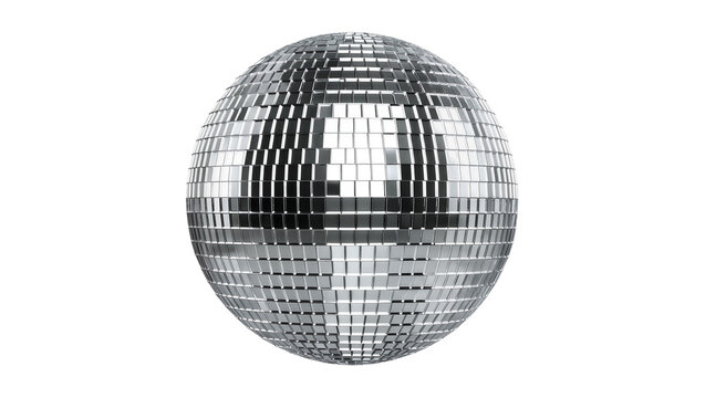 Shiny disco ball with mirrored facets, isolated on transparent background