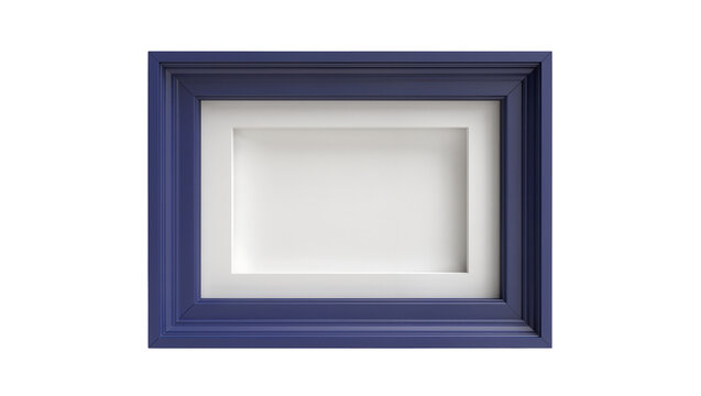 Deep blue wooden picture frame with white matting, isolated on transparent background