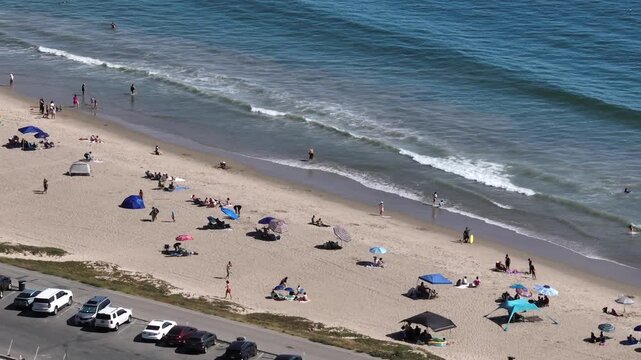 Beach Goers Pacific Palisades Los Angeles Drone Aerial View
