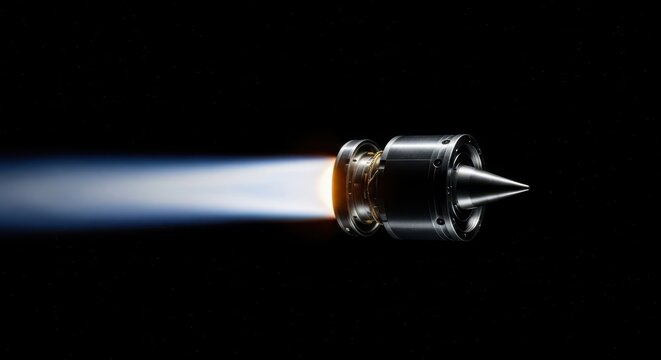Powerful Jet Engine Emitting Intense Blue and Orange Exhaust Flame Against Dark Background