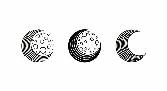 Abstract crescent moon phases artistic black and white design.