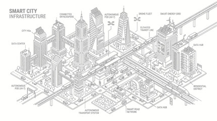 Obraz premium Aerial view of a modern city infrastructure with buildings and roads