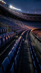 Naklejka premium Empty Blue Seats in a Large Sports Stadium at Night