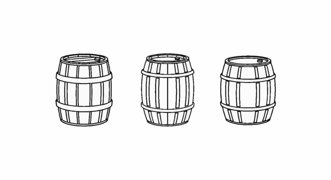 Three wooden barrels with classic bound design illustration.
