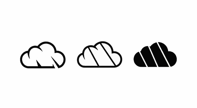 Minimalist black and white cloud icons set with variations.