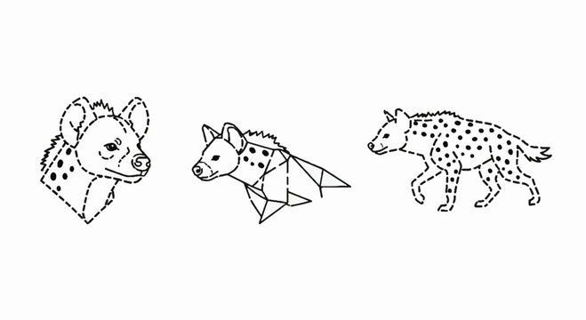 Detailed hyena illustrations in three different poses.