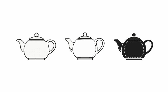 Three stylized teapot illustrations in different line designs.