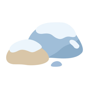 Snowy mountain boulders thick ice cap winter landscape environment asset flat vector illustration