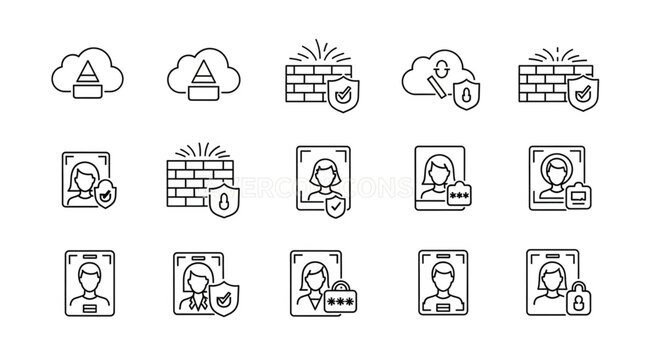 A collection of security icons featuring people and data protection symbols