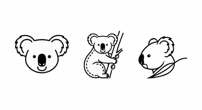Cute cartoon koala illustrations in various playful poses.