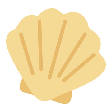 Yellow scallop shell with fine lines texture beach clam marine life element flat vector illustration