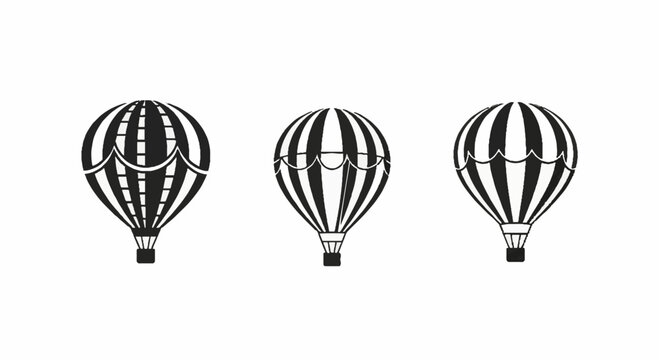 Three stylized black and white hot air balloons illustration.