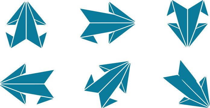 Geometric origami arrow vector collection, abstract paper fold design elements, modern digital art for navigation and direction, creative graphic resource set isolated on White Background