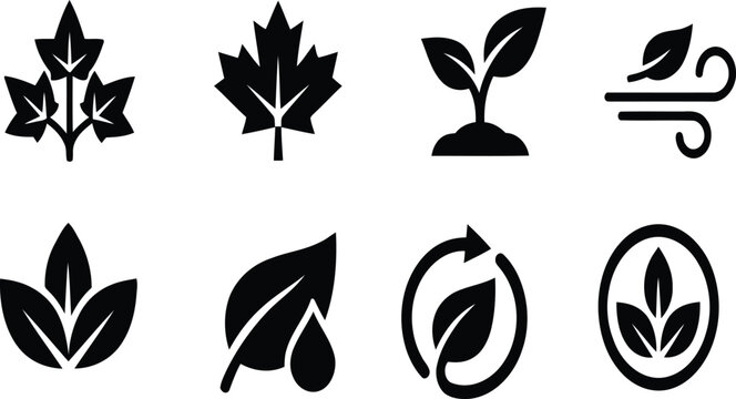 Botanical icons collection leaves sprouts and circular eco friendly designs