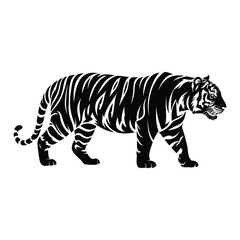 Obraz premium Stylized black tiger standing and looking back vector graphic
