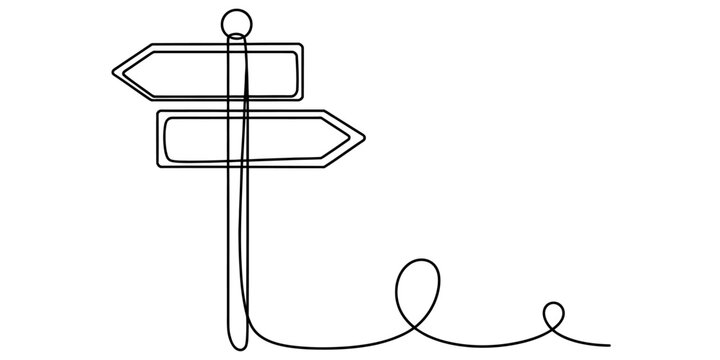Continuous line drawing of a wooden road signpost