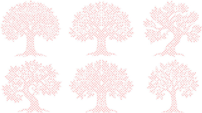 Cross-stitch tree vector set, embroidered tree design elements, decorative needlework forest icons, rustic nature craft collection isolated on White Background