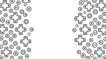 Seamless pattern of gaming controller buttons and directional pads in black and white. © kabeh slamet