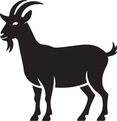 Fototapeta premium Black Silhouette of a Goat Standing Profile View animal. logo Vector Black silhouettes