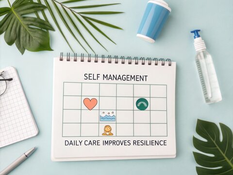 Self Management Strategies with Care and Resilience Icons Layout