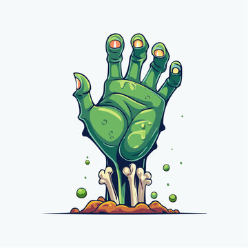 Green Zombie Hand Emerging from Ground with Bones