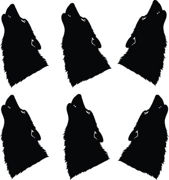 Black wolf howling silhouettes