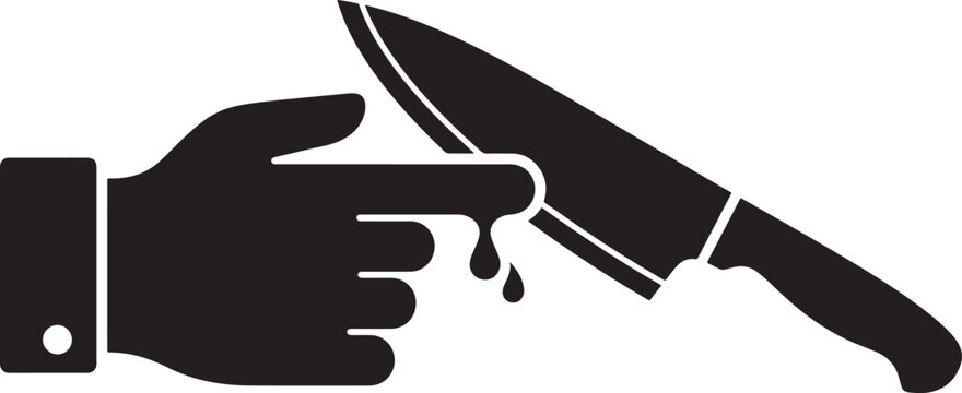 Sharp Knife Cutting Human Hand Finger Injury Safety Icon